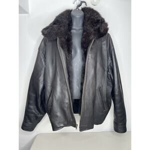 Vintage J.Crew Men’s Genuine Leather Jacket Faux Fur Lining Size XL
